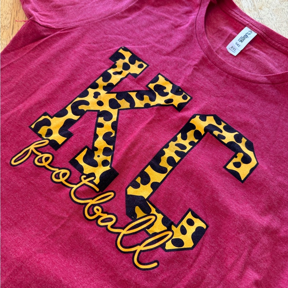 Gildan Women's Red KC Leopard Football Tee